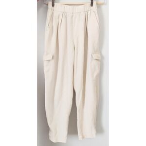 Umgee USA Womens Cream Elastic Waist Pleated Cargo Pants Off White Small Jogger